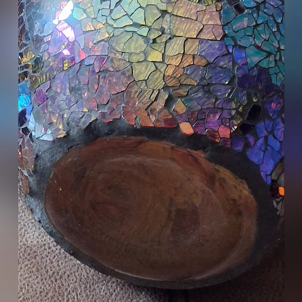 Iridescent Aurora Borealis Mosaic Vase Burgundy, Gold, Blue, Purple
